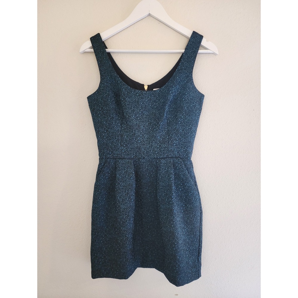 Amanda Uprichard Teal Blue Textured Fit & Flare Mini Dress Small Cocktail Formal